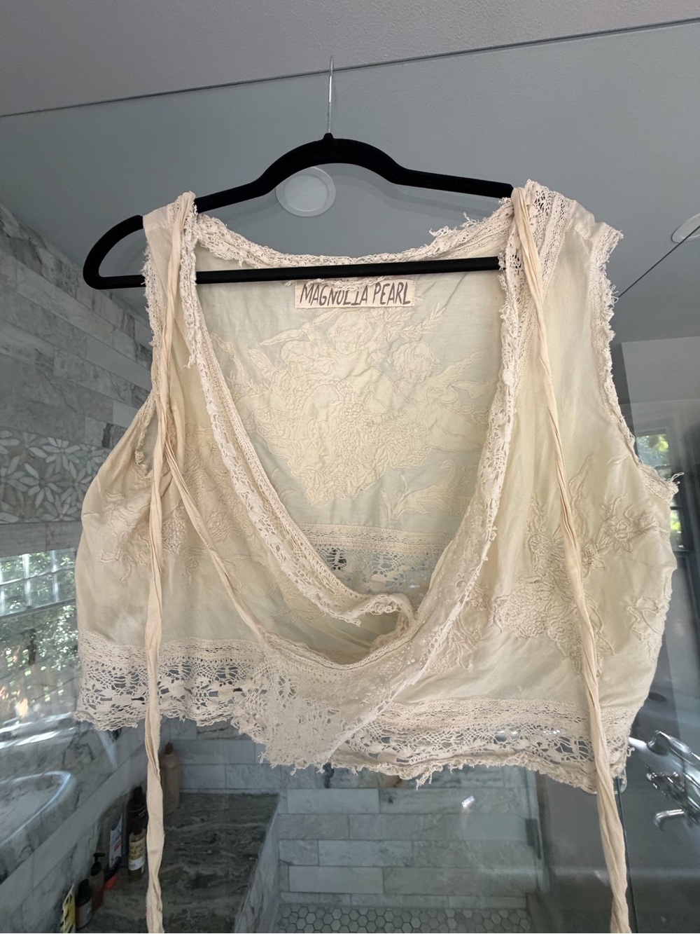 Magnolia Pearl Cream Lace Cropped Draped Chemise Top